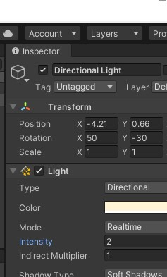 Adjusting the intensity of Direction Light from 1 to ‘2’